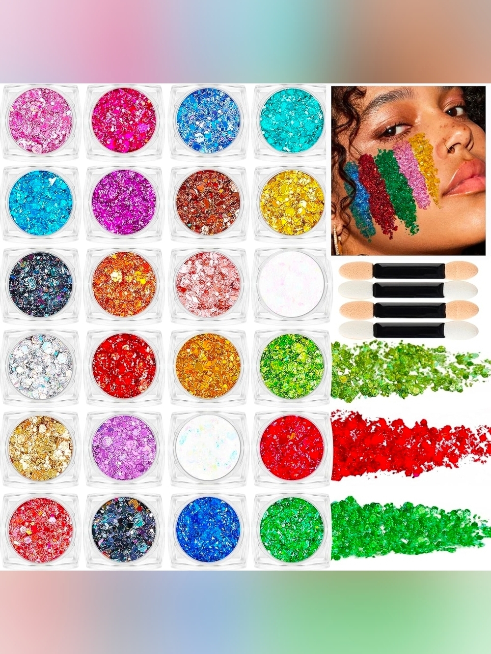 💄 24pc Body Glitter Flakes Set for Face & Body